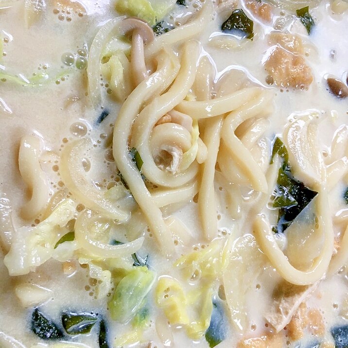 油揚げとキャベツの豆乳うどん